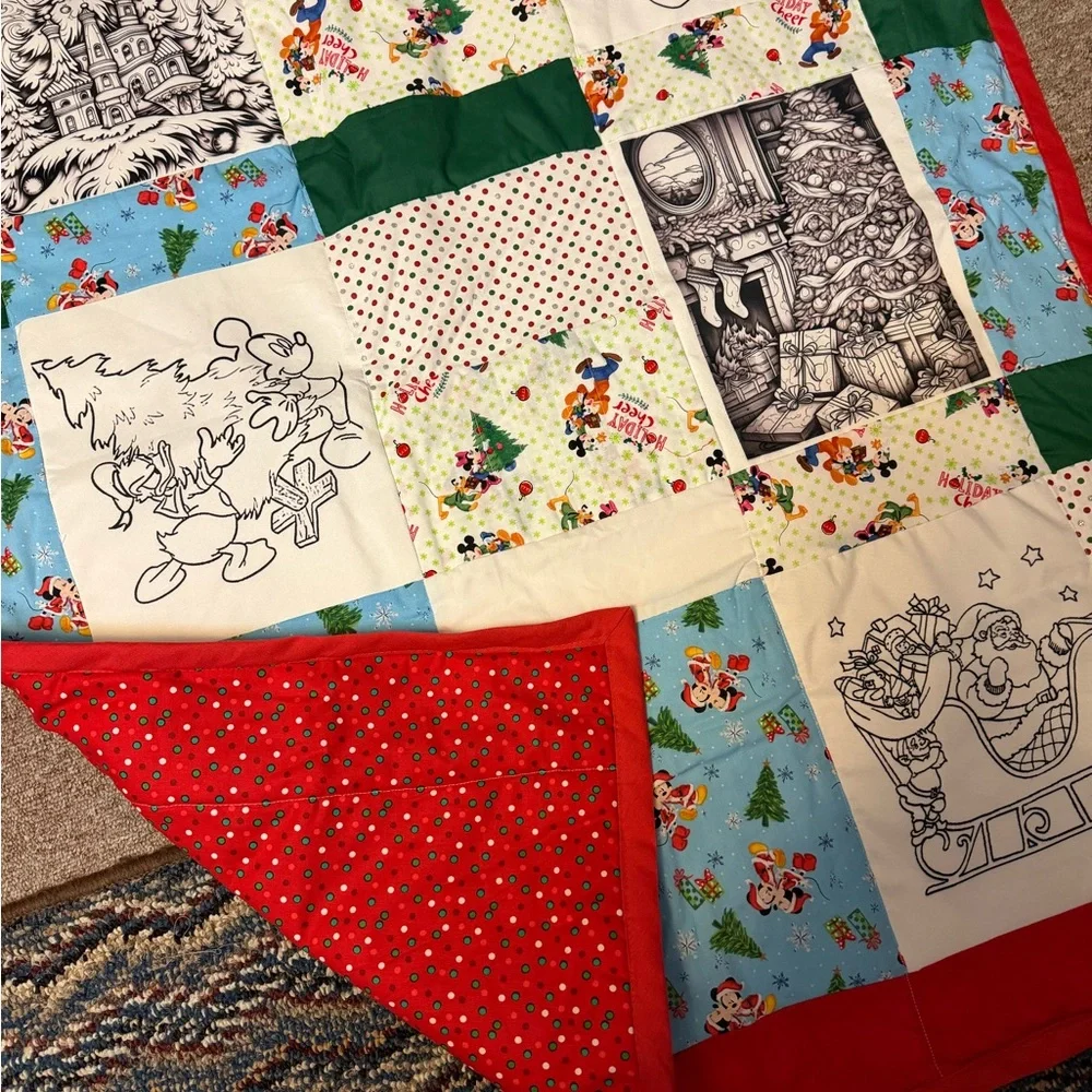 Holiday Coloring Patchwork Quilt - Red & Green Christmas Throw